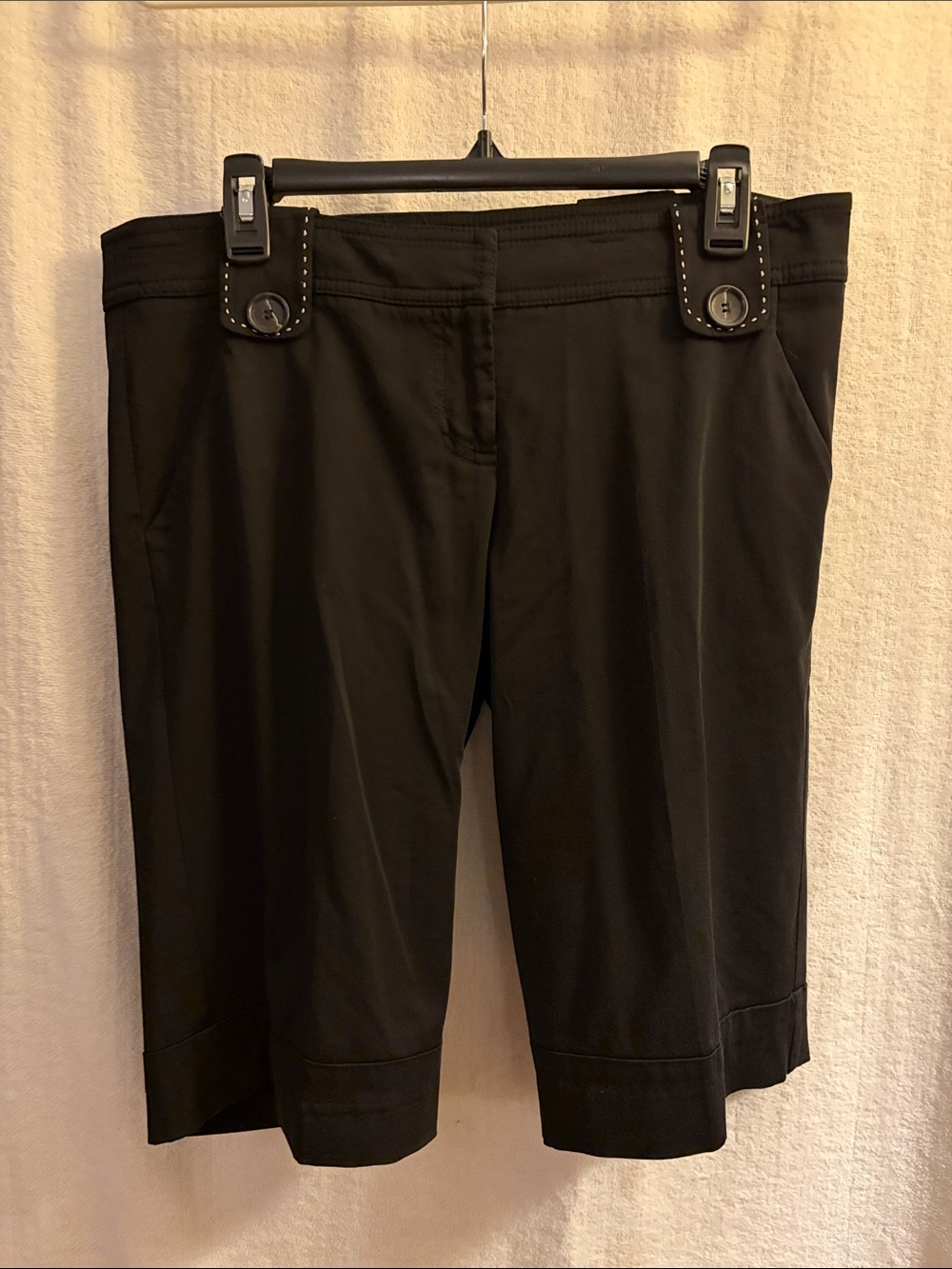 bebe Black Bermuda Shorts with Button Tab Detail